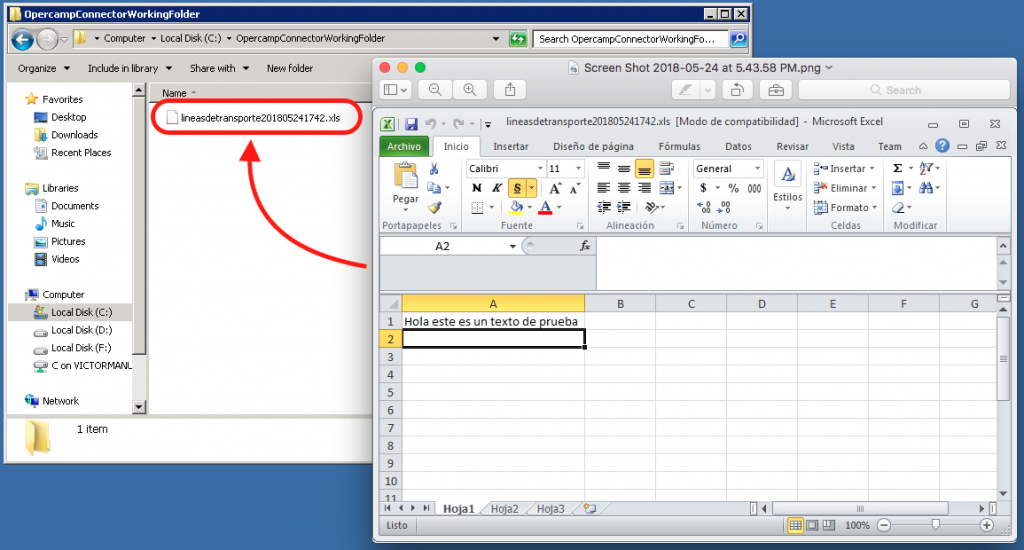 archivo MS Excel para prueba de conector