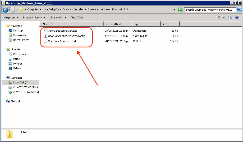 archivos que componen al Windows Form del conector de Opercamp