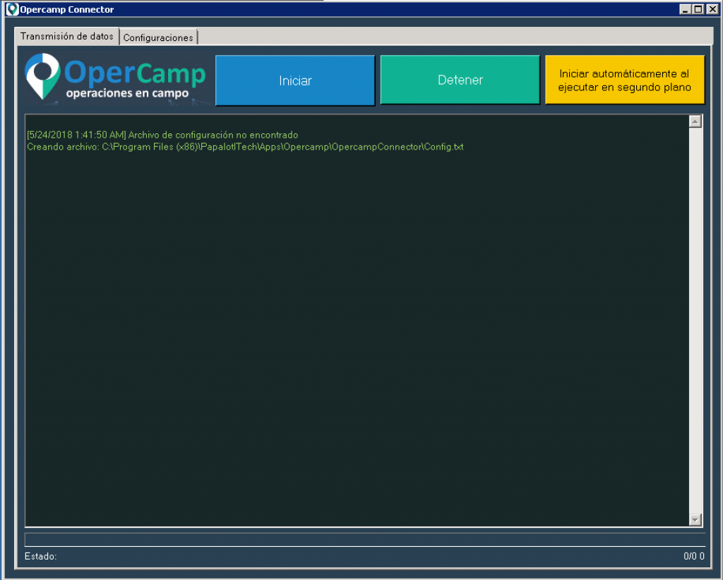 ejecución manual de conector opercamp