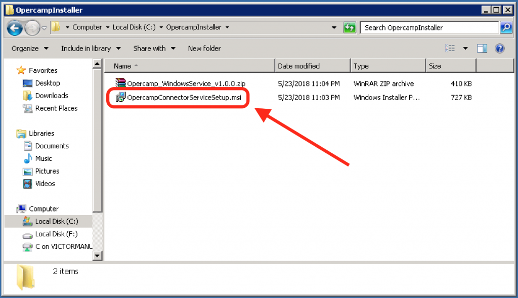 ejecutando instalador del servicio