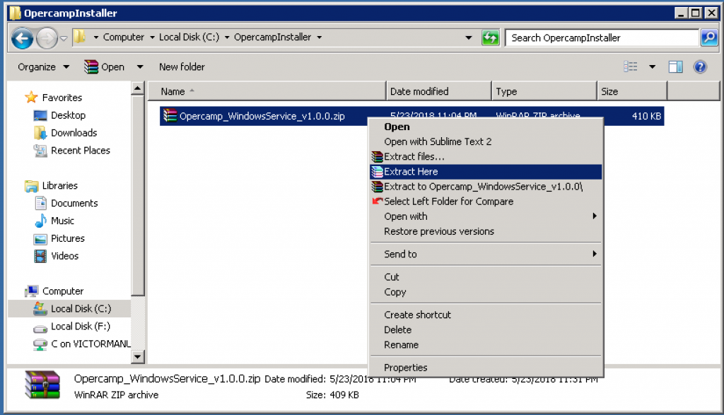 extraer instalador servicio opercamp