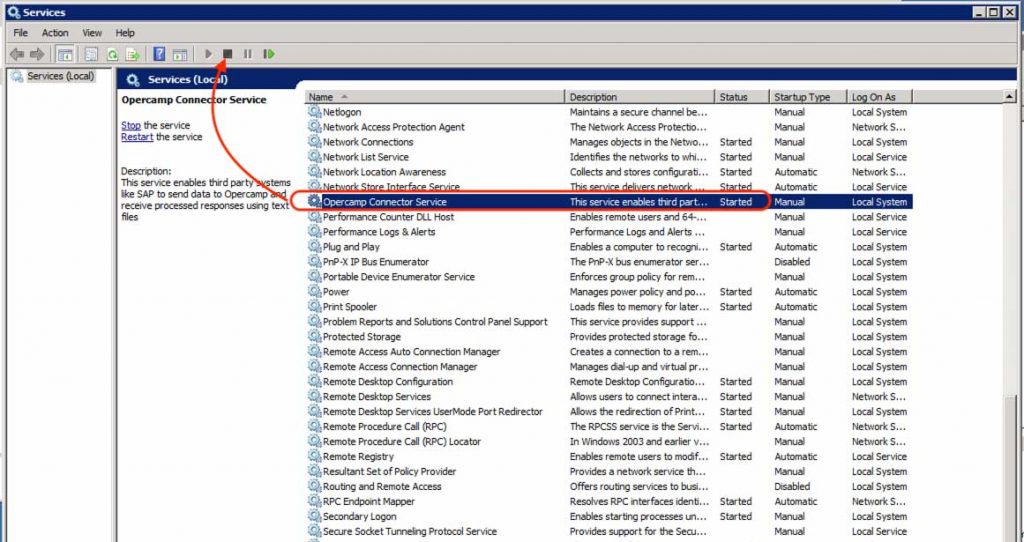 apagar servicio opercamp connector service